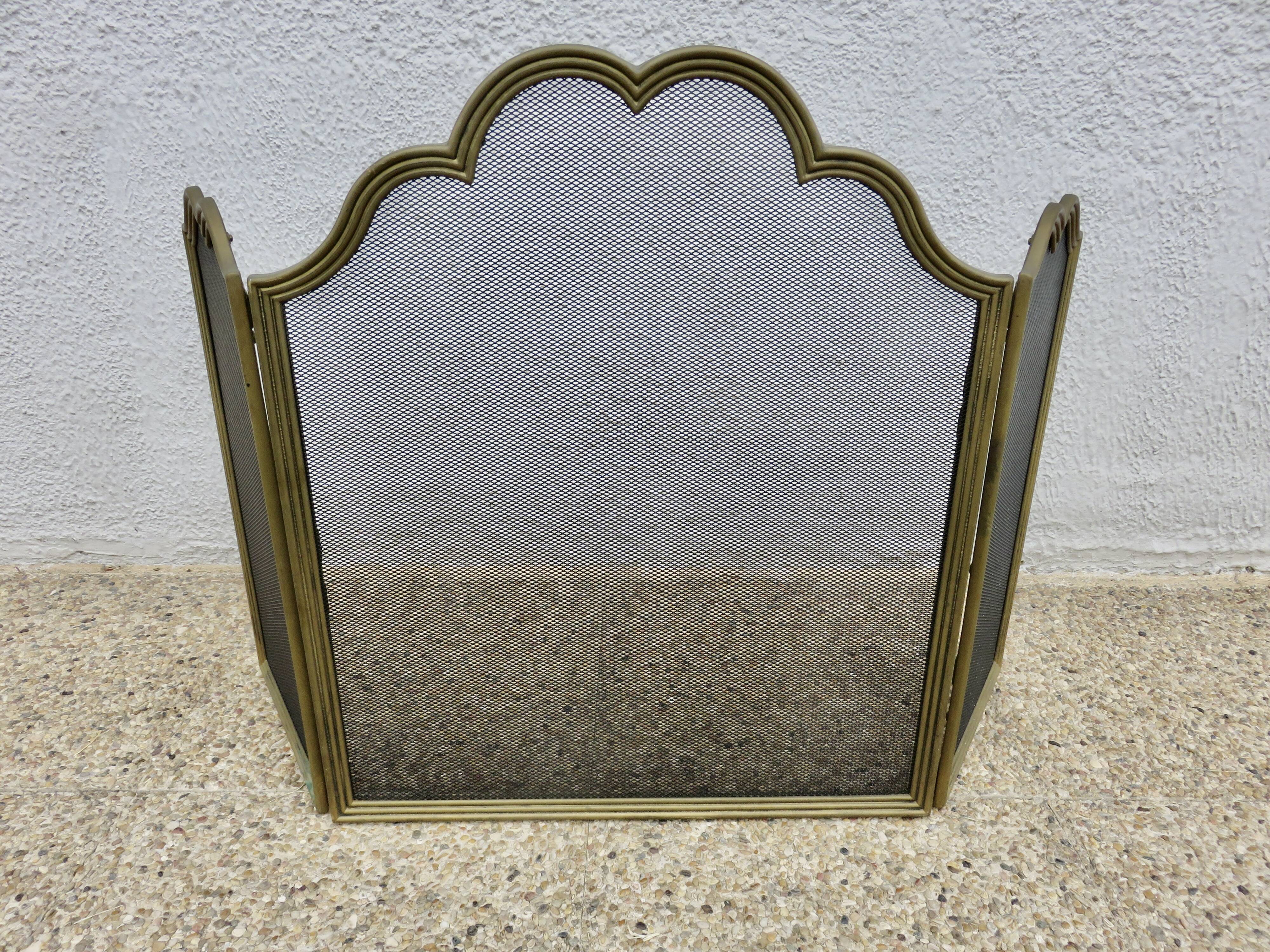 Fire screen, spark guard for fireplace "made in Italy" 3 panels in brass 70
