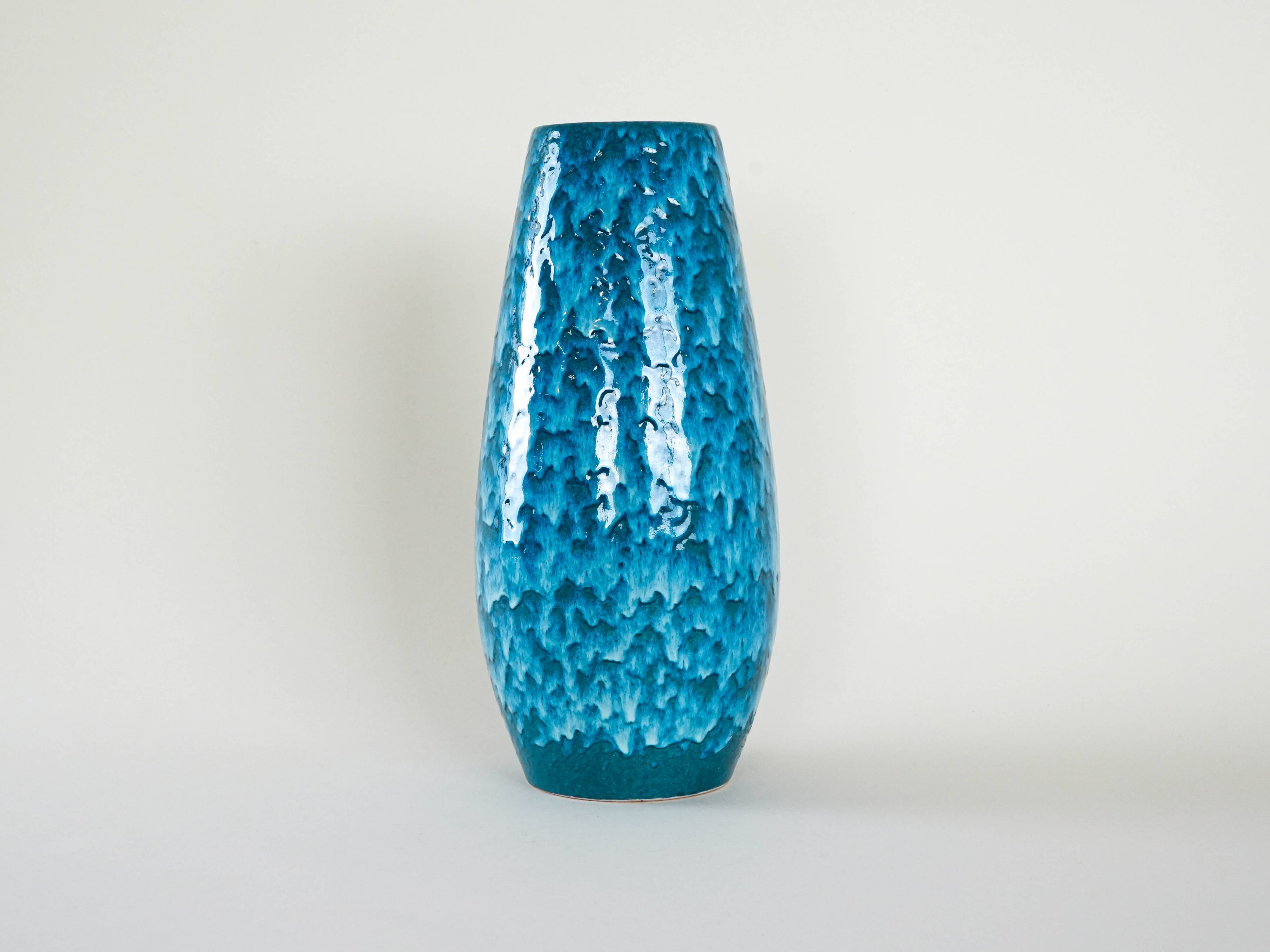 Blue ceramic vase, German design, 1960s, made in Germany