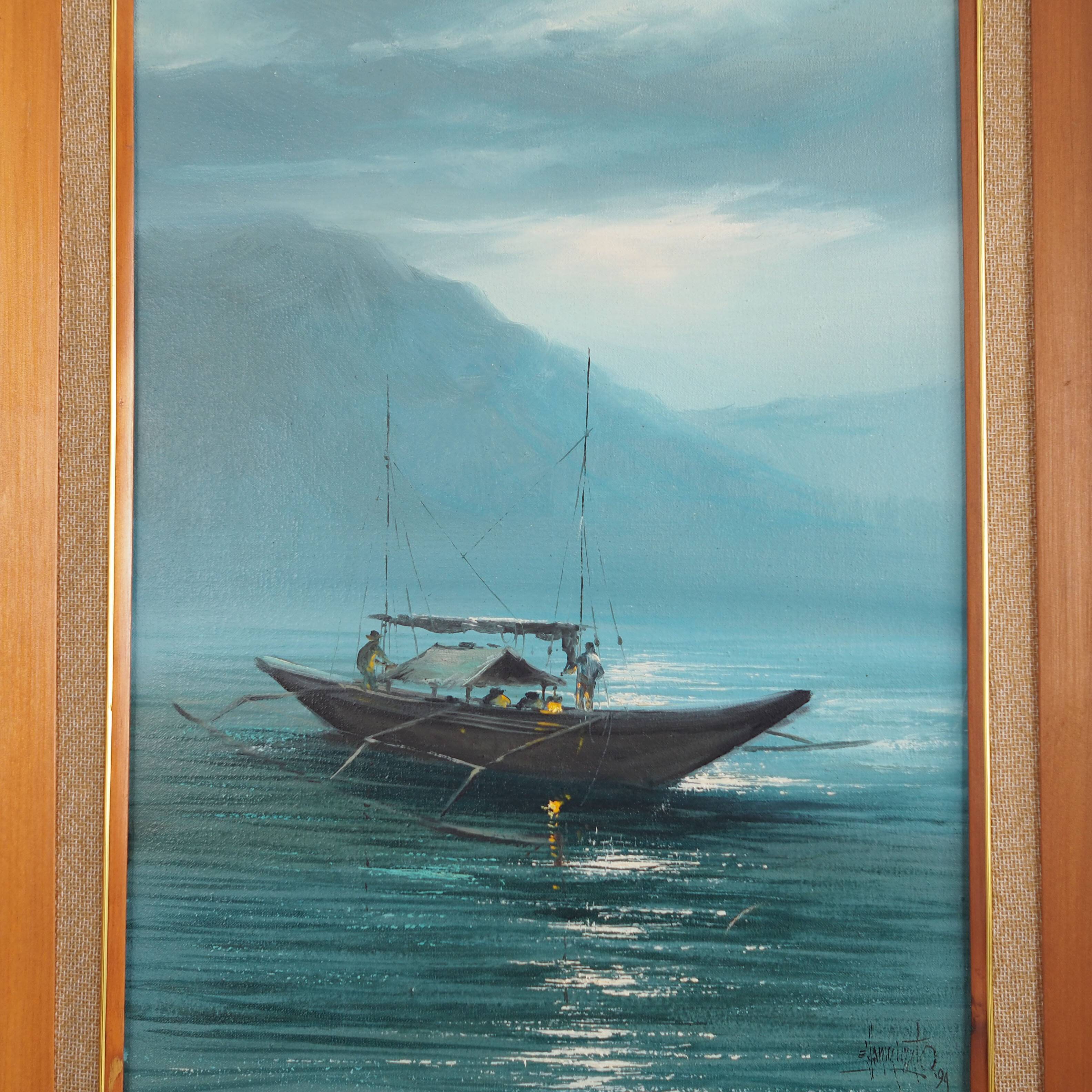 Painting „The Night Fishing”, Scandinavian design, 1970s