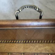 Grand plateau vintage,  marqueterie de bois sous verre