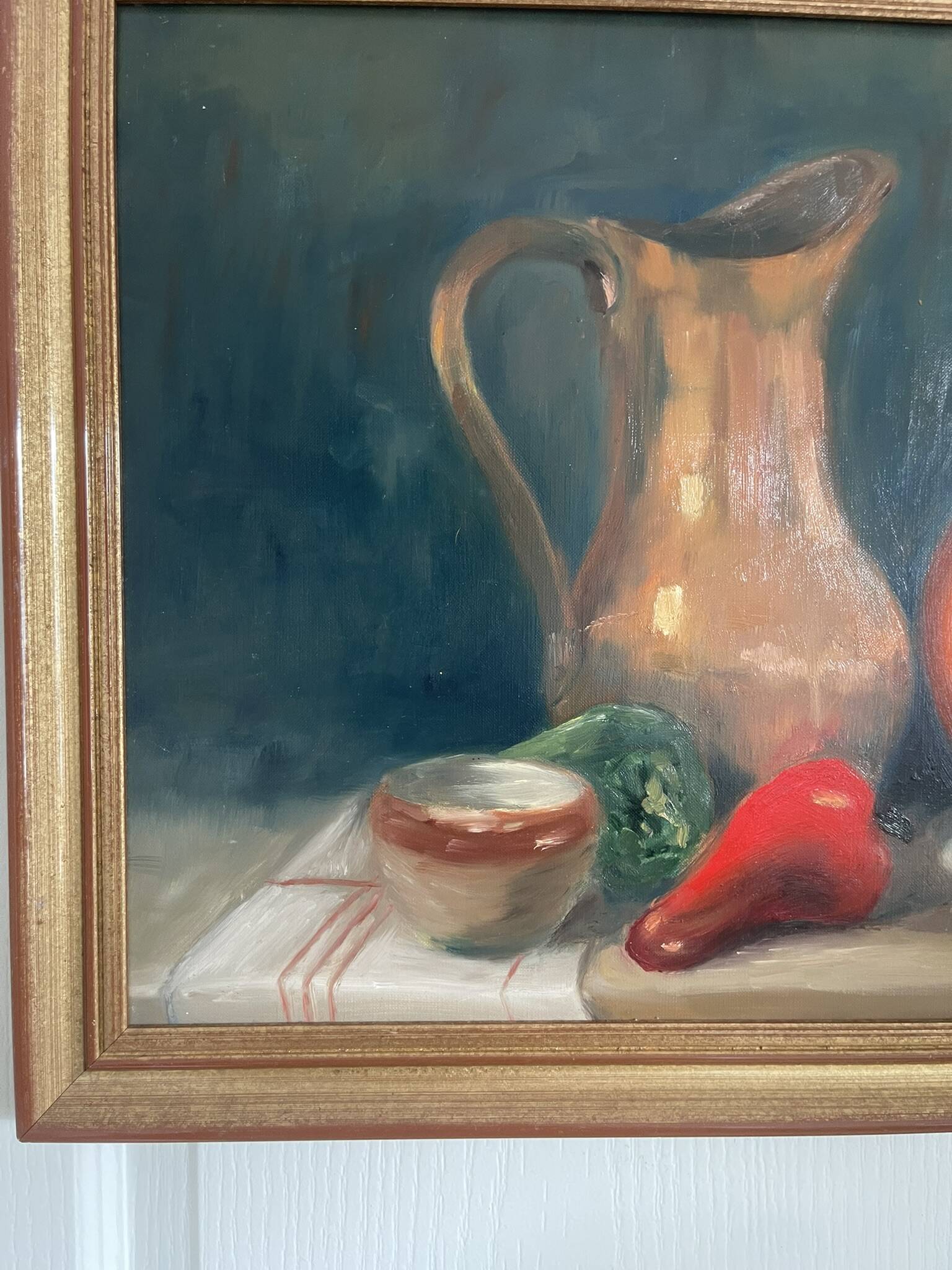 Old Oil Painting Still Life Golden Frame Signed Marcille 1990