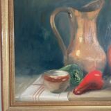 Old Oil Painting Still Life Golden Frame Signed Marcille 1990