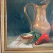 Old Oil Painting Still Life Golden Frame Signed Marcille 1990