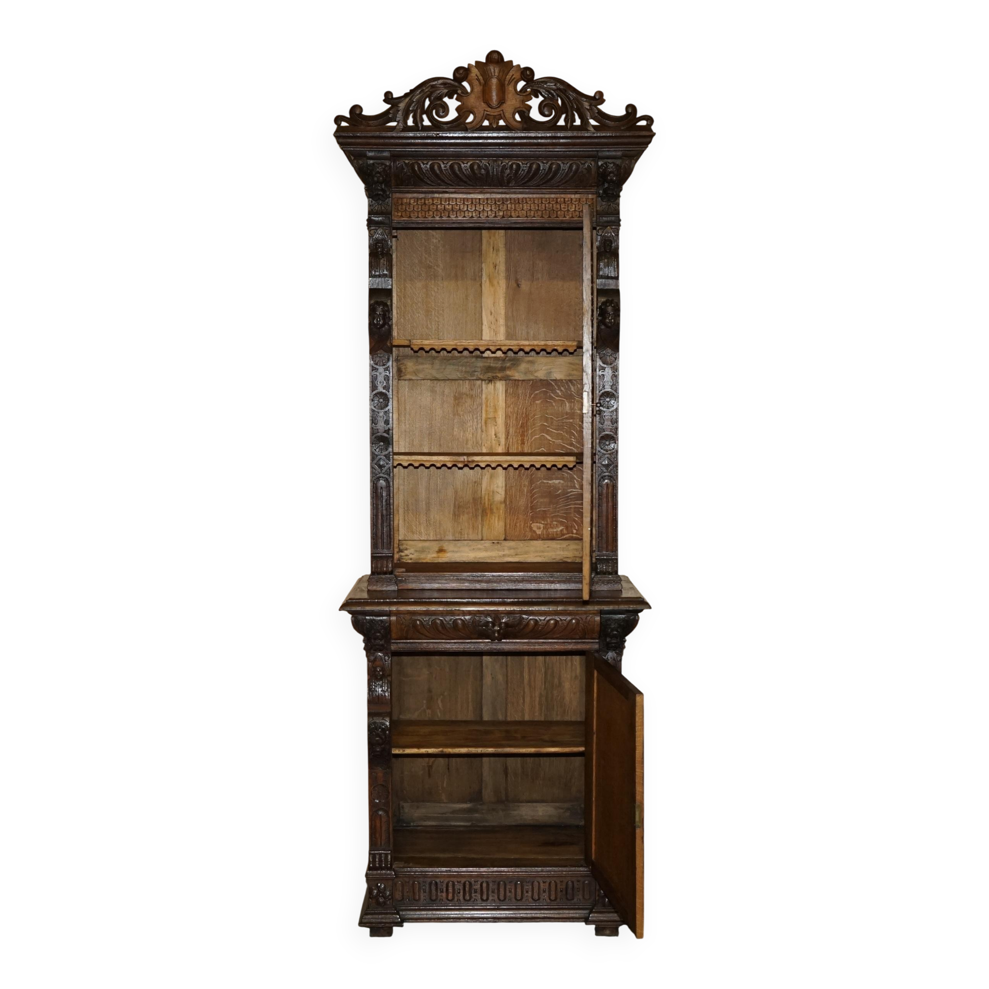 Pair of Victorian Jacobean Gothic Revival bookcases