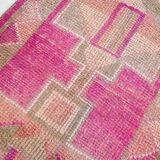 Faded Pink Geometric Style Vintage Runner Rug, Rug For Kitchen, 87x302