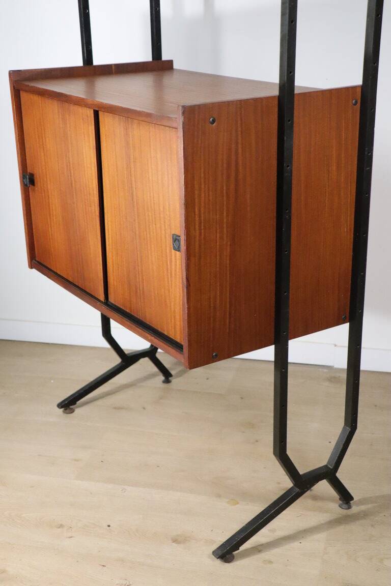 Vintage modular bookcase in wood and metal, Italy, 1960