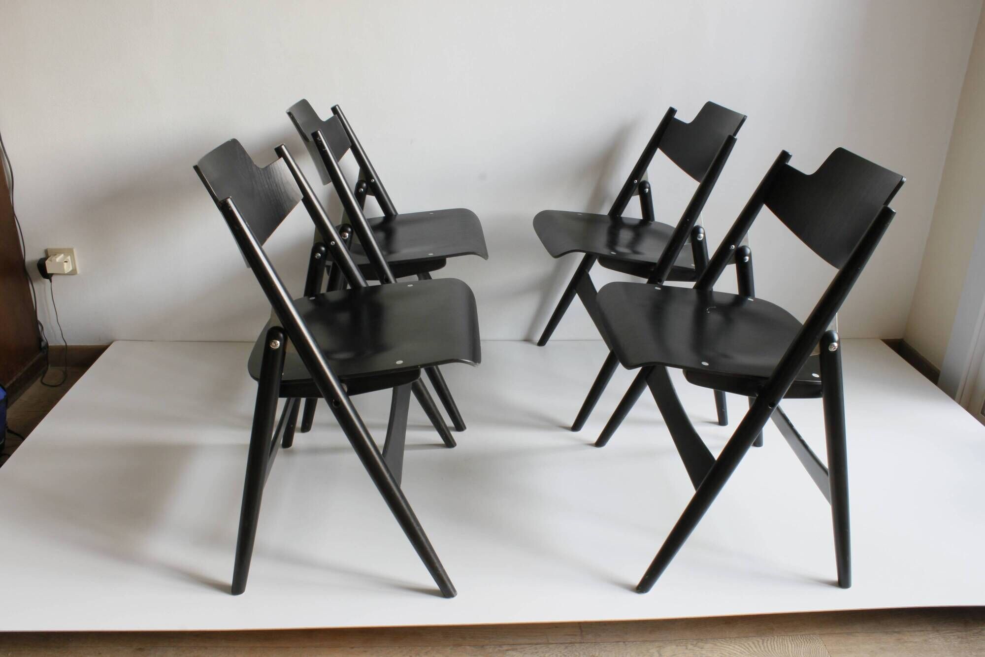 Wooden folding chairs SE18 by Egon Eiermann for Wilde & Spieth, Germany 1952.
