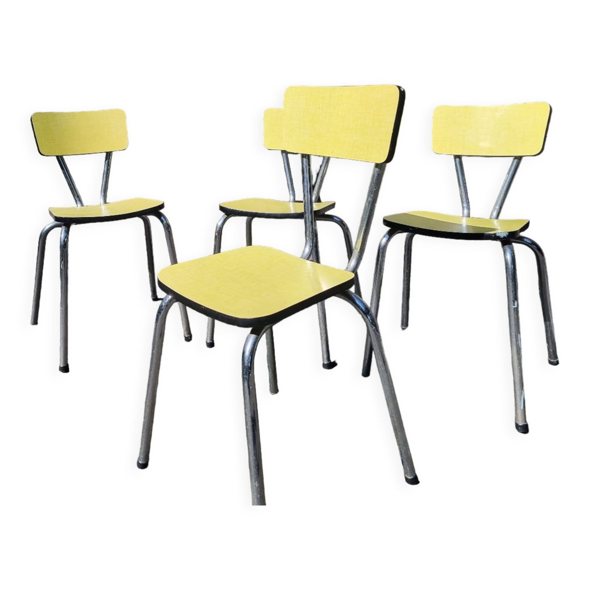 4 vintage Formica yellow chairs