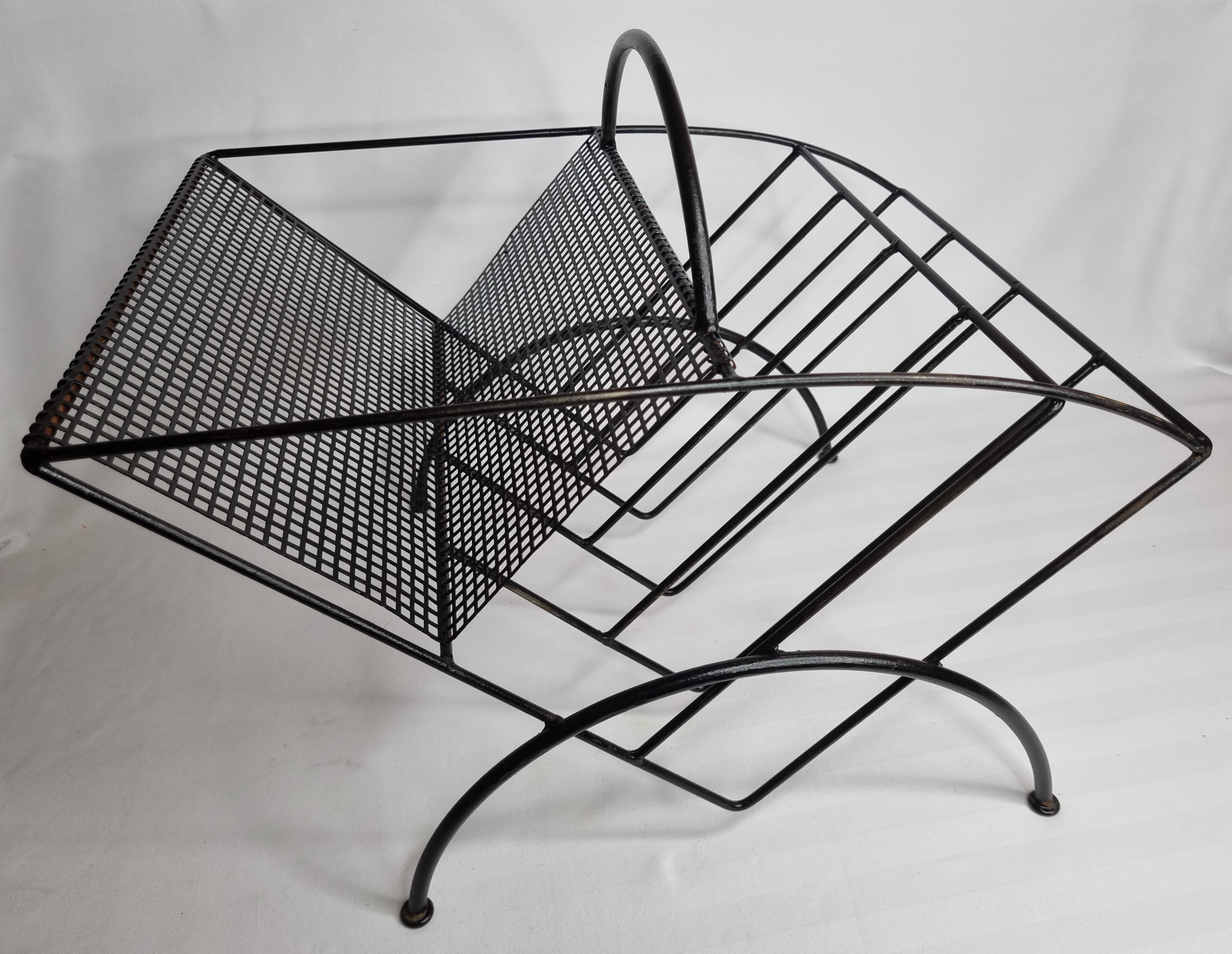 Vintage magazine holder in steel and perforated metal