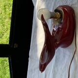 Art deco red enamelled ceramic bird table lamp