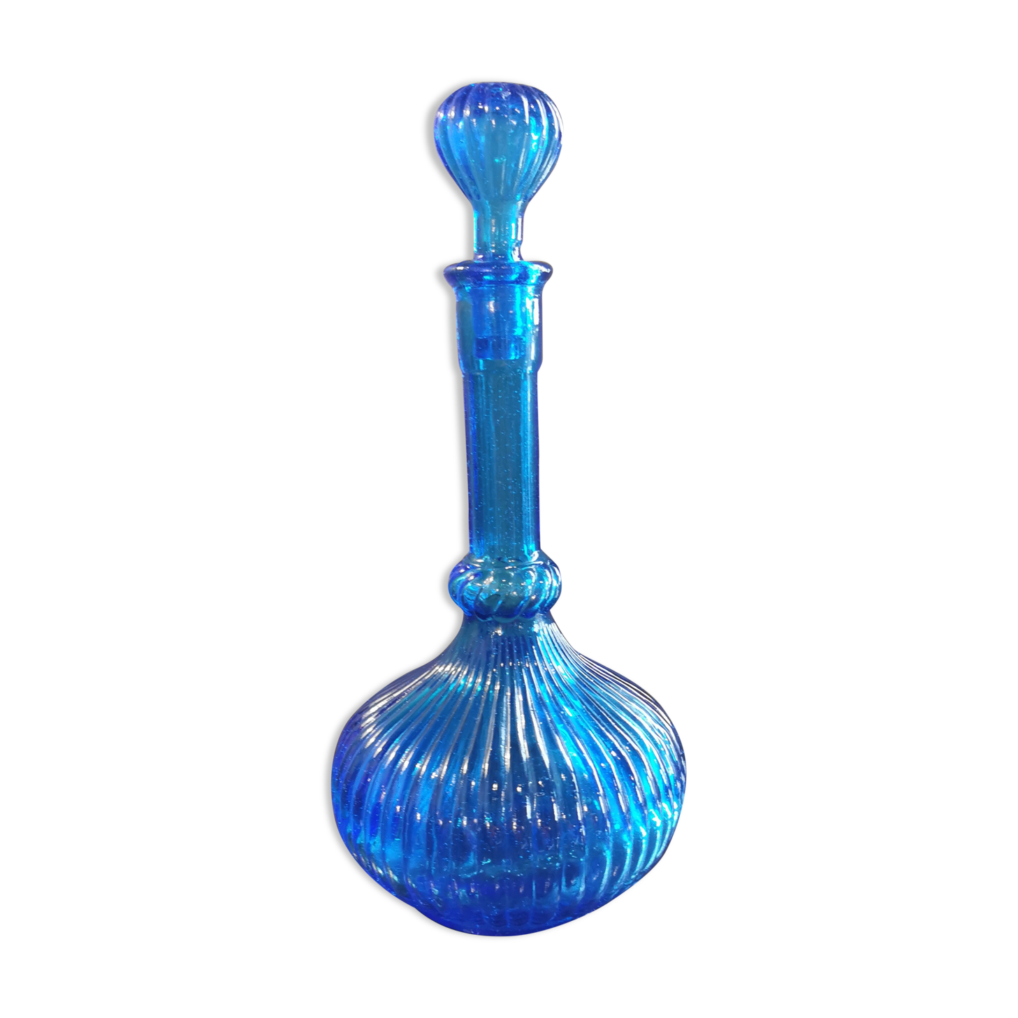Vintage blue fluted decanter