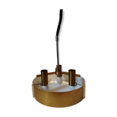Suspension italienne à 3 lumières UFO aluminium brossé et laiton doré 1970