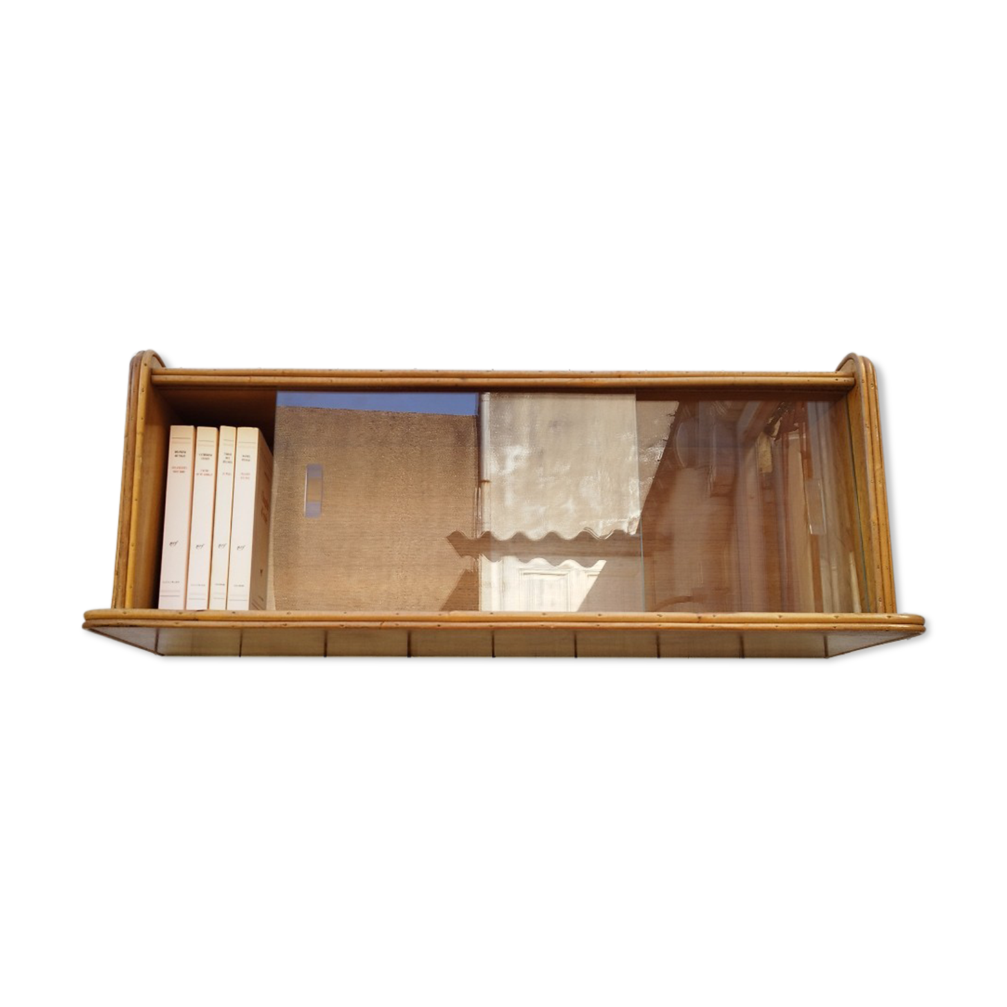 Rattan glazed shelf vintage design storage