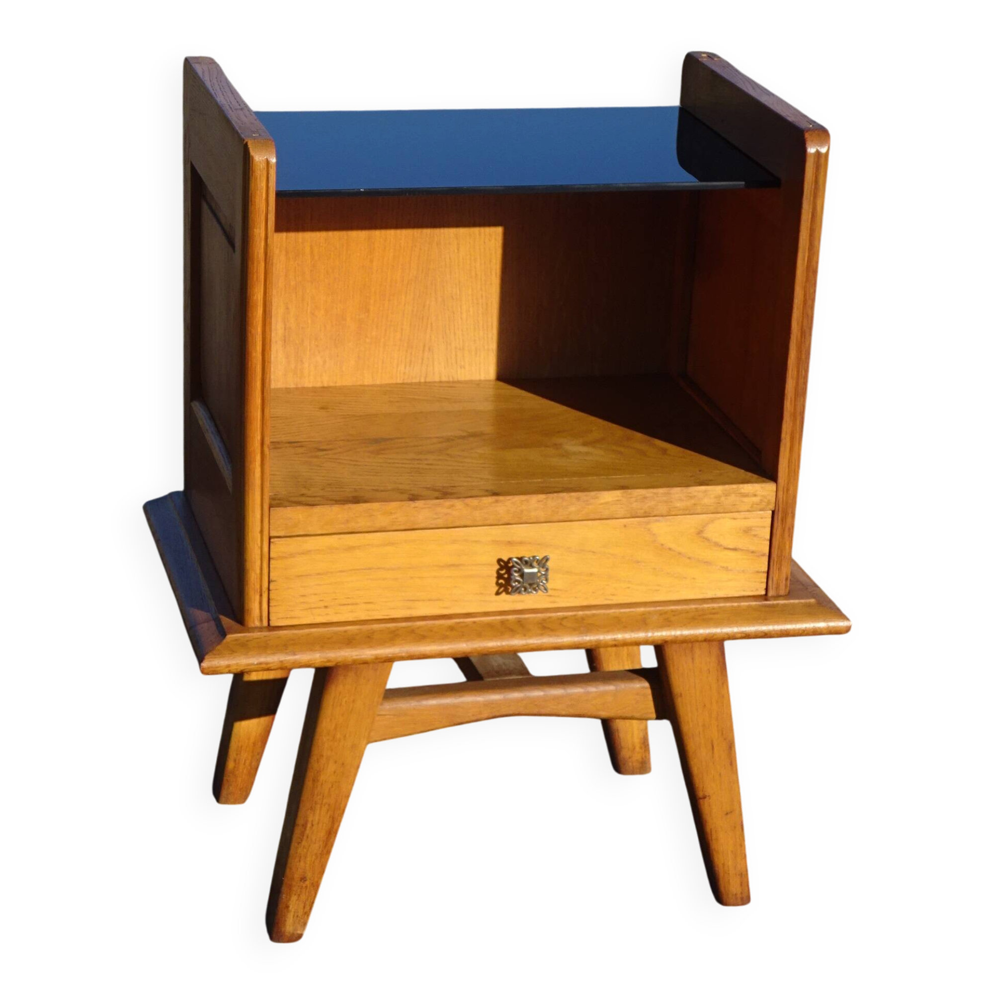 Oak bedside table with tapered legs