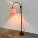 Mid-century modern adjustable teak arc floor lamp with fabric shade, 1960s