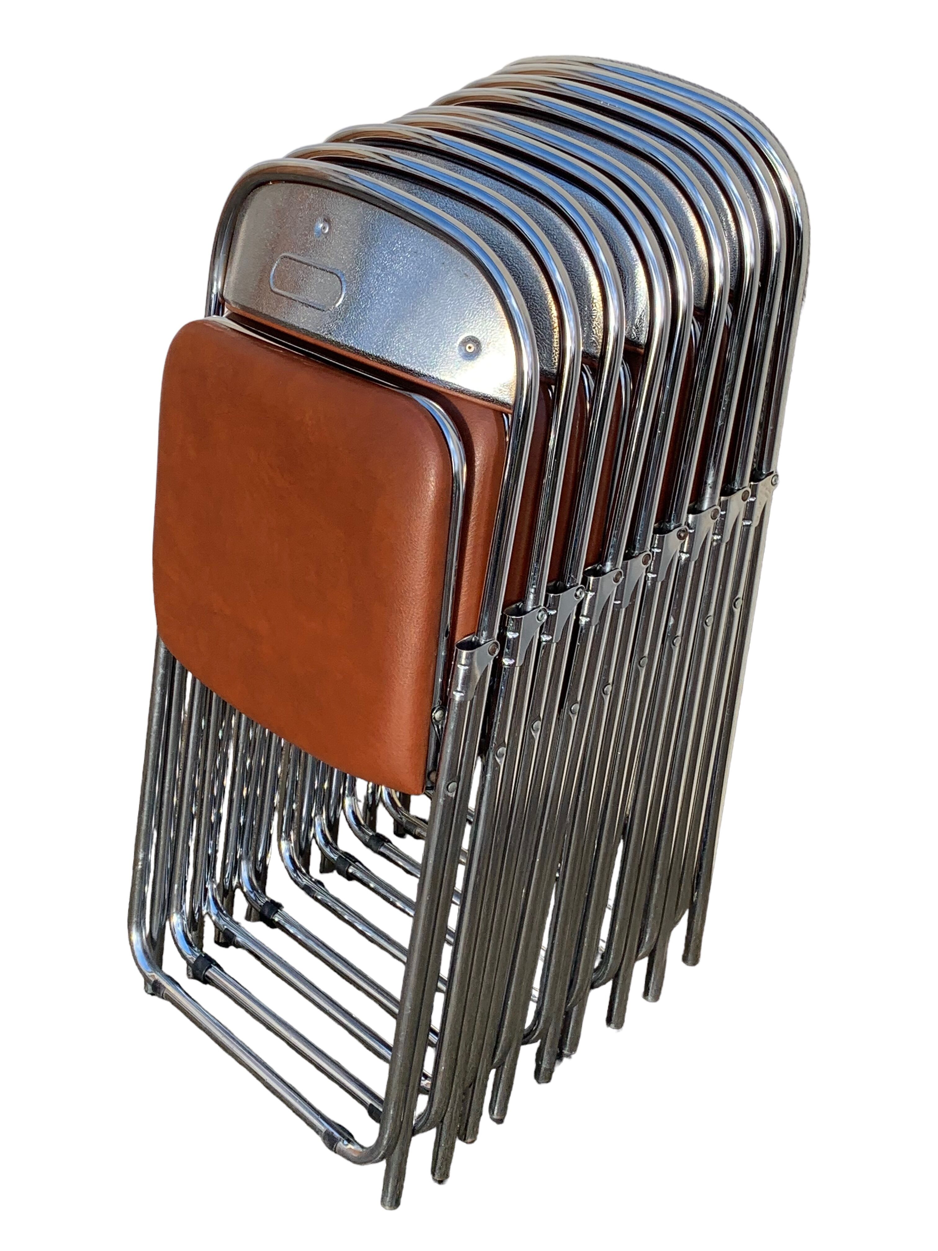 10 vintage skai and chrome metal folding chairs 1970
