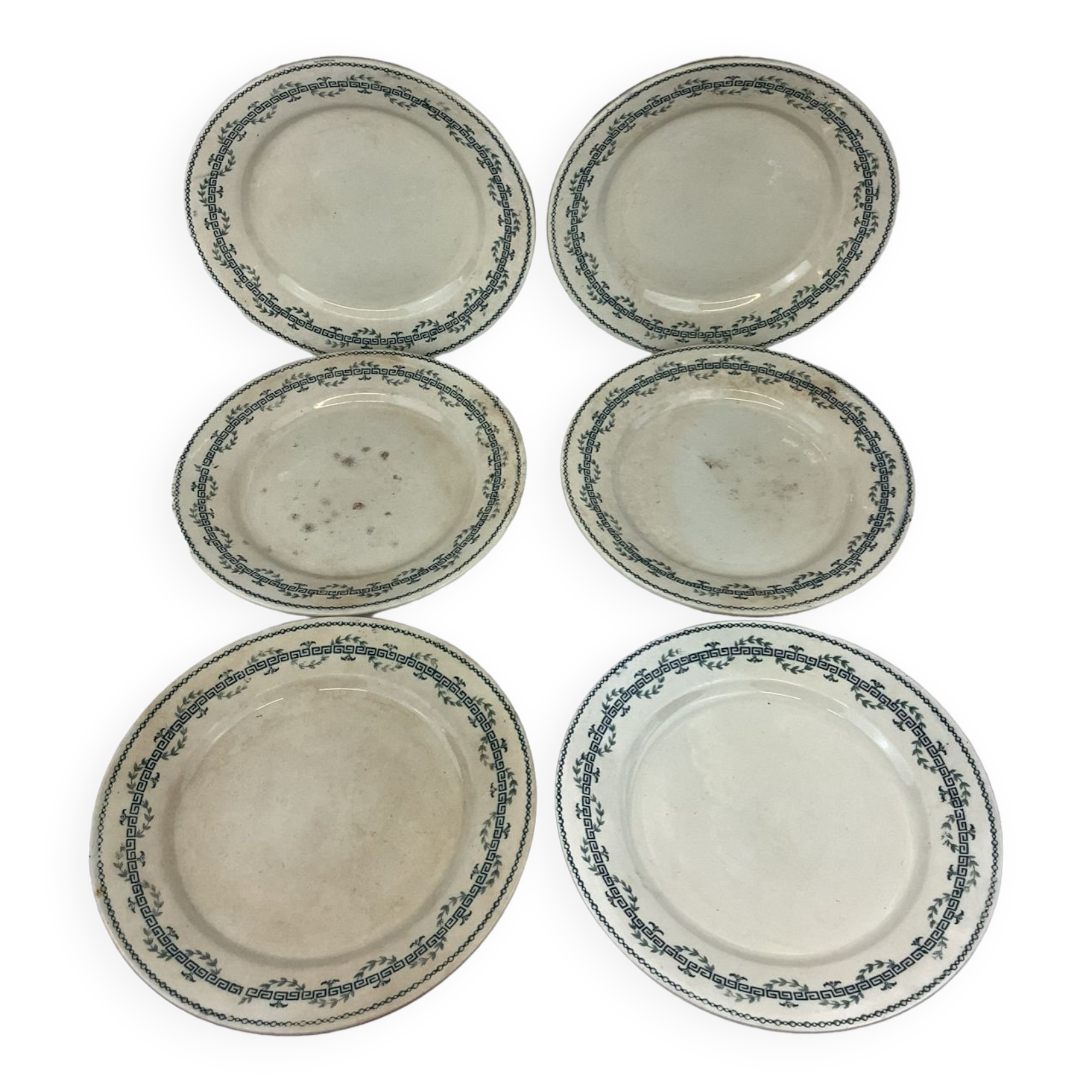 6 old flat iron earth plates