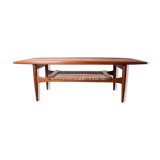 Danish coffee table in teak and rattan by KT Mobler 1960