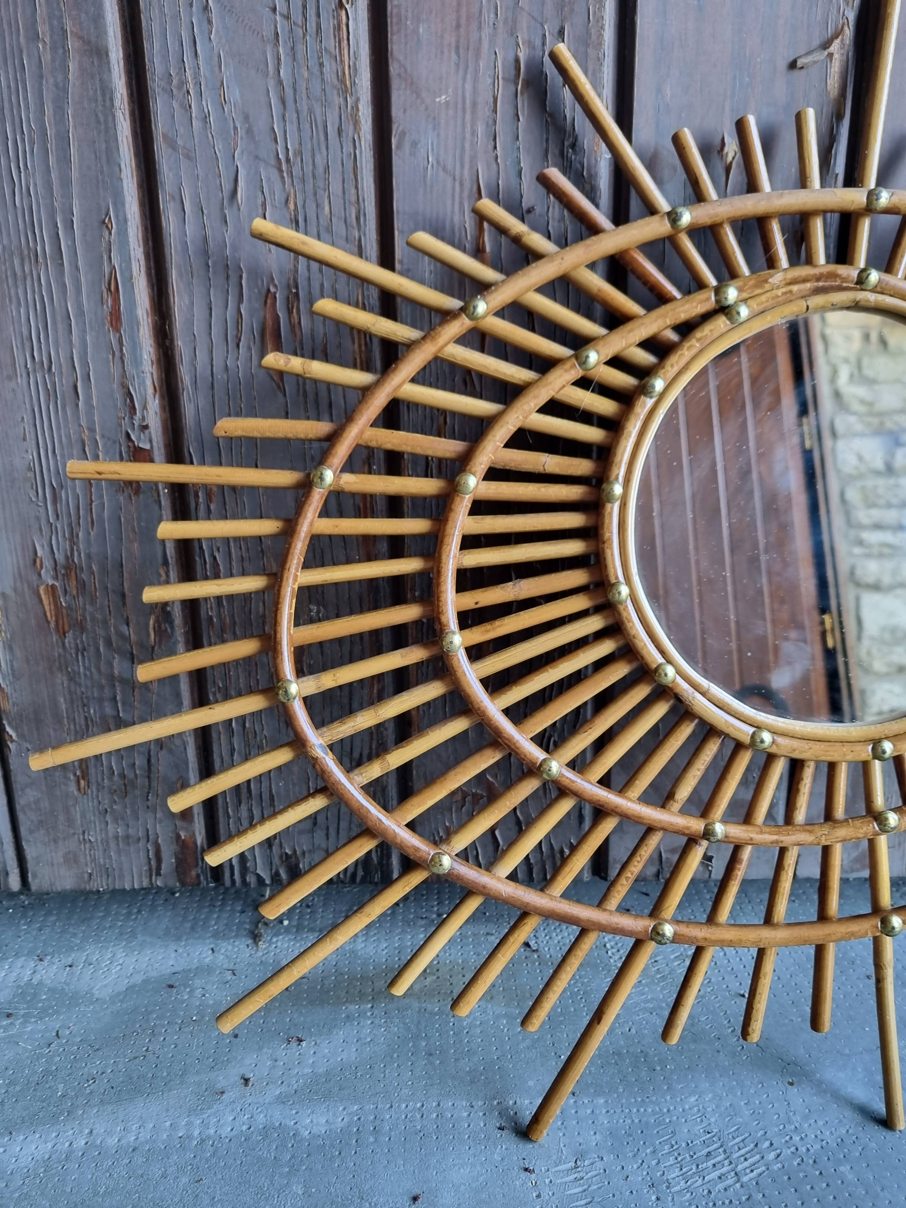 Asymmetrical rattan mirror