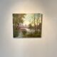 Old painting, landscape at the pond, signed Leroux, XX century
