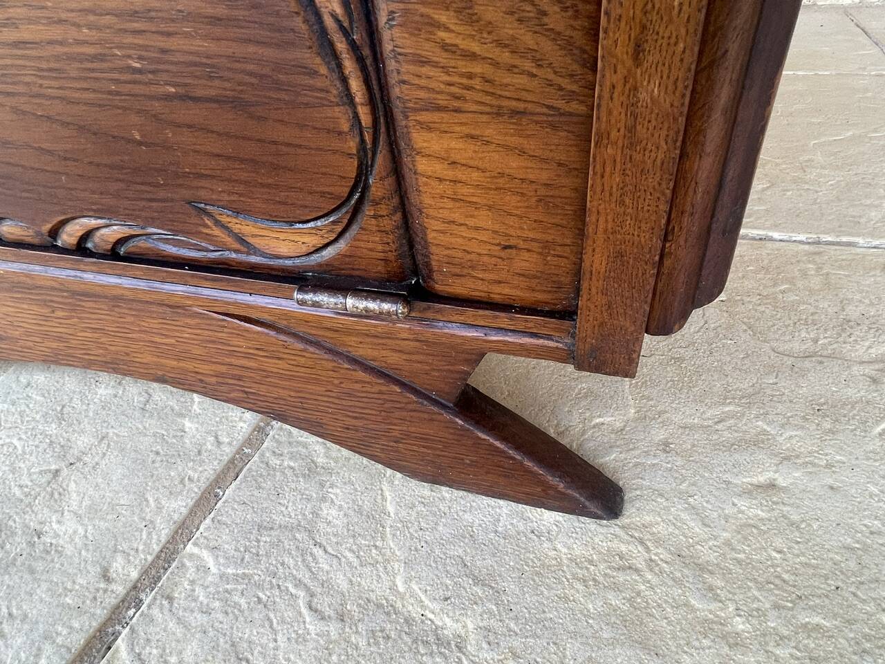 Art Deco bedside table in walnut, black marble top, circa 1920.