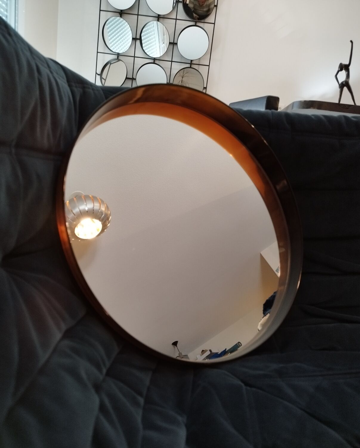 Vintage round wall mirror Syla 710, France 1970