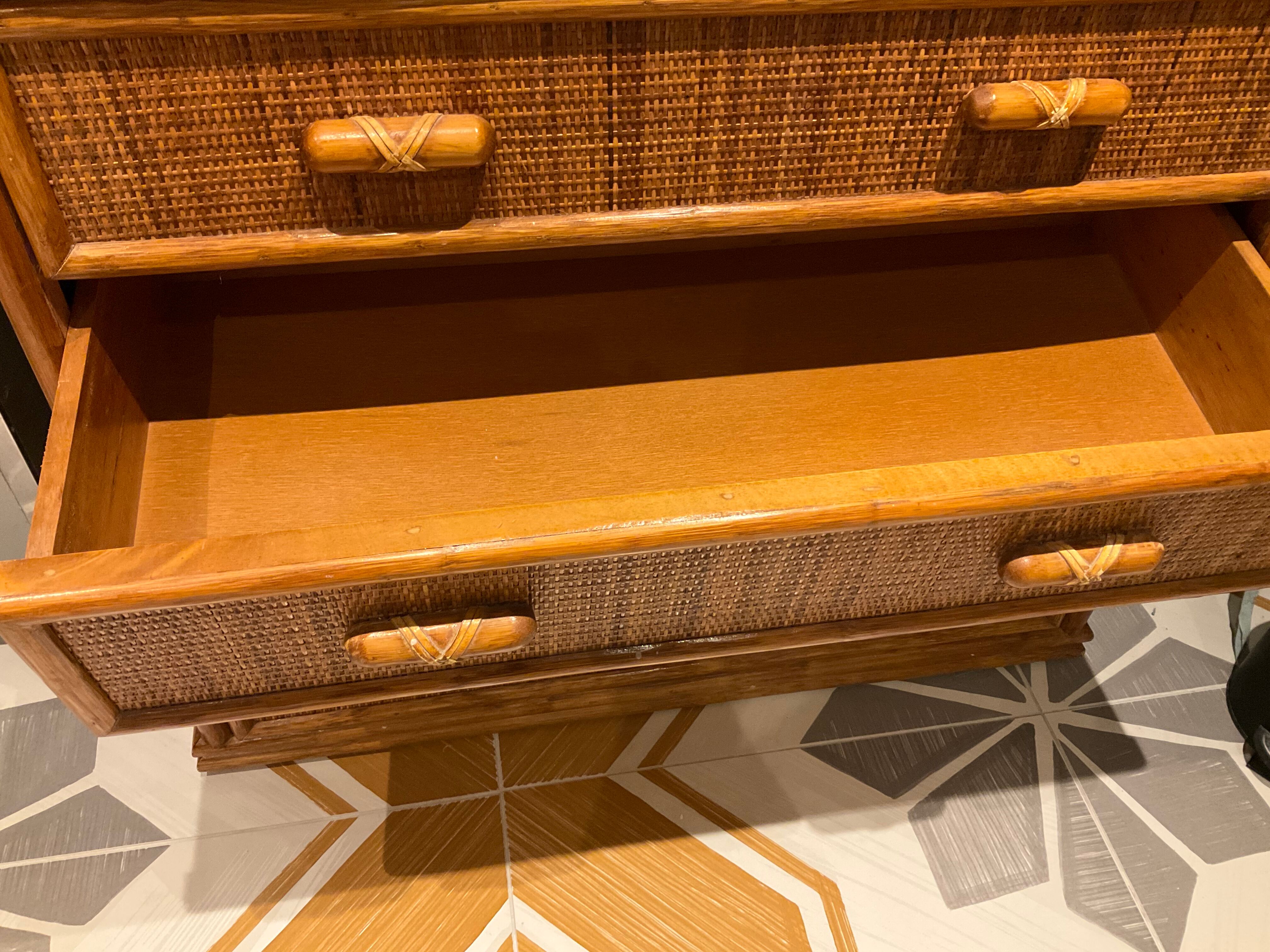 Commode tiroirs rotin bambou