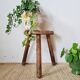 Vintage tripod stool in brutalist wood - folk art