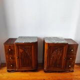 Pair of Art Deco bedside tables in solid walnut, 1940