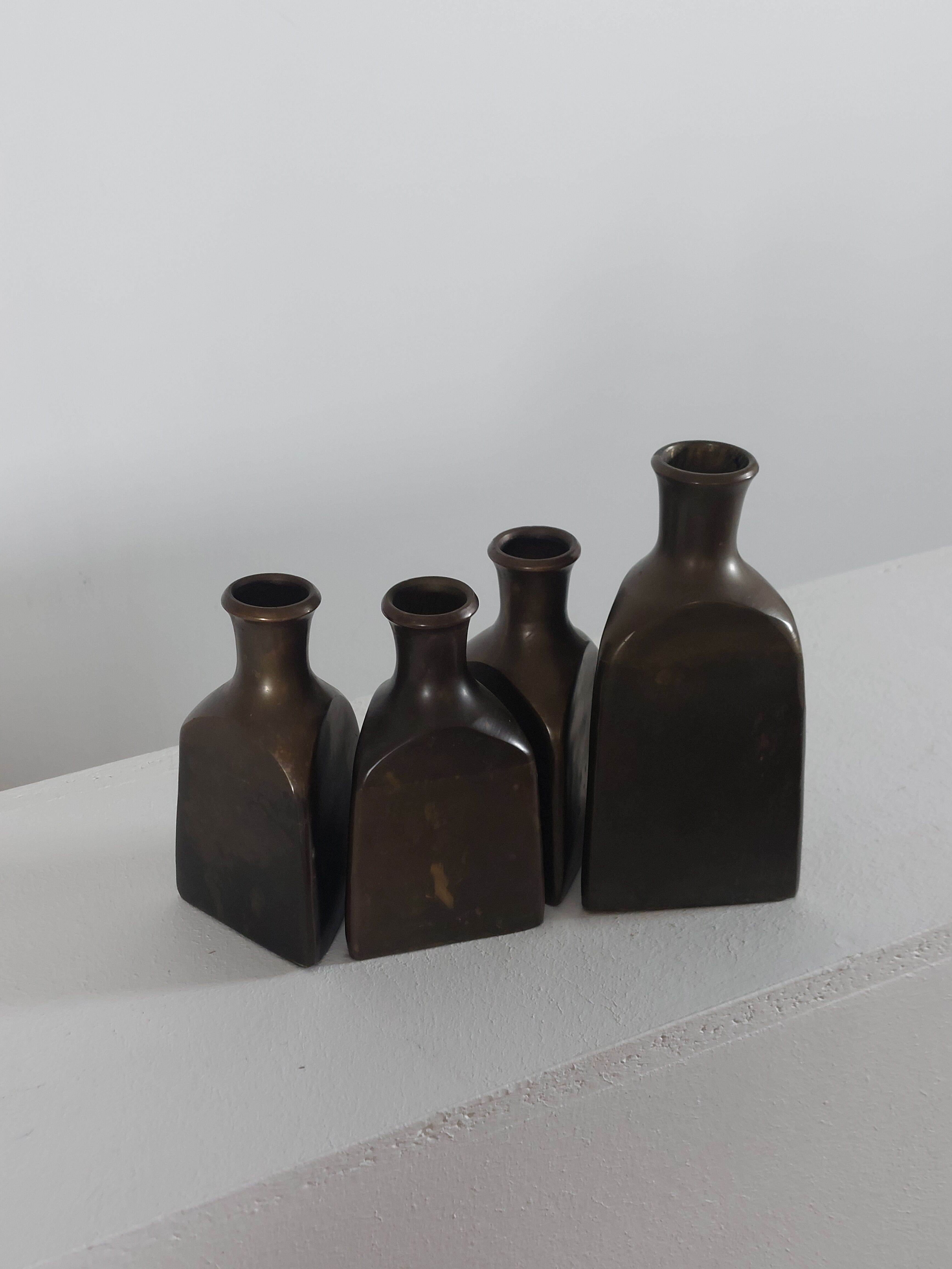 Vintage mid century Set of four triangular brass vases