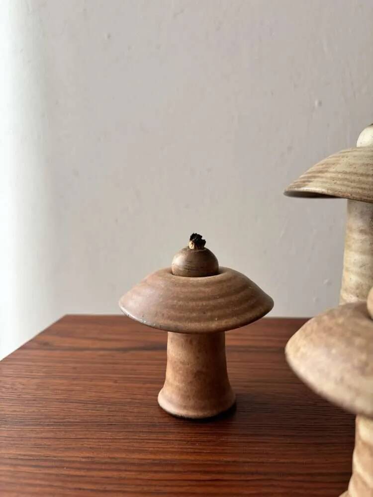 Set of three ceramic mushroom oil lamps by Freek Berends from the 1970s.