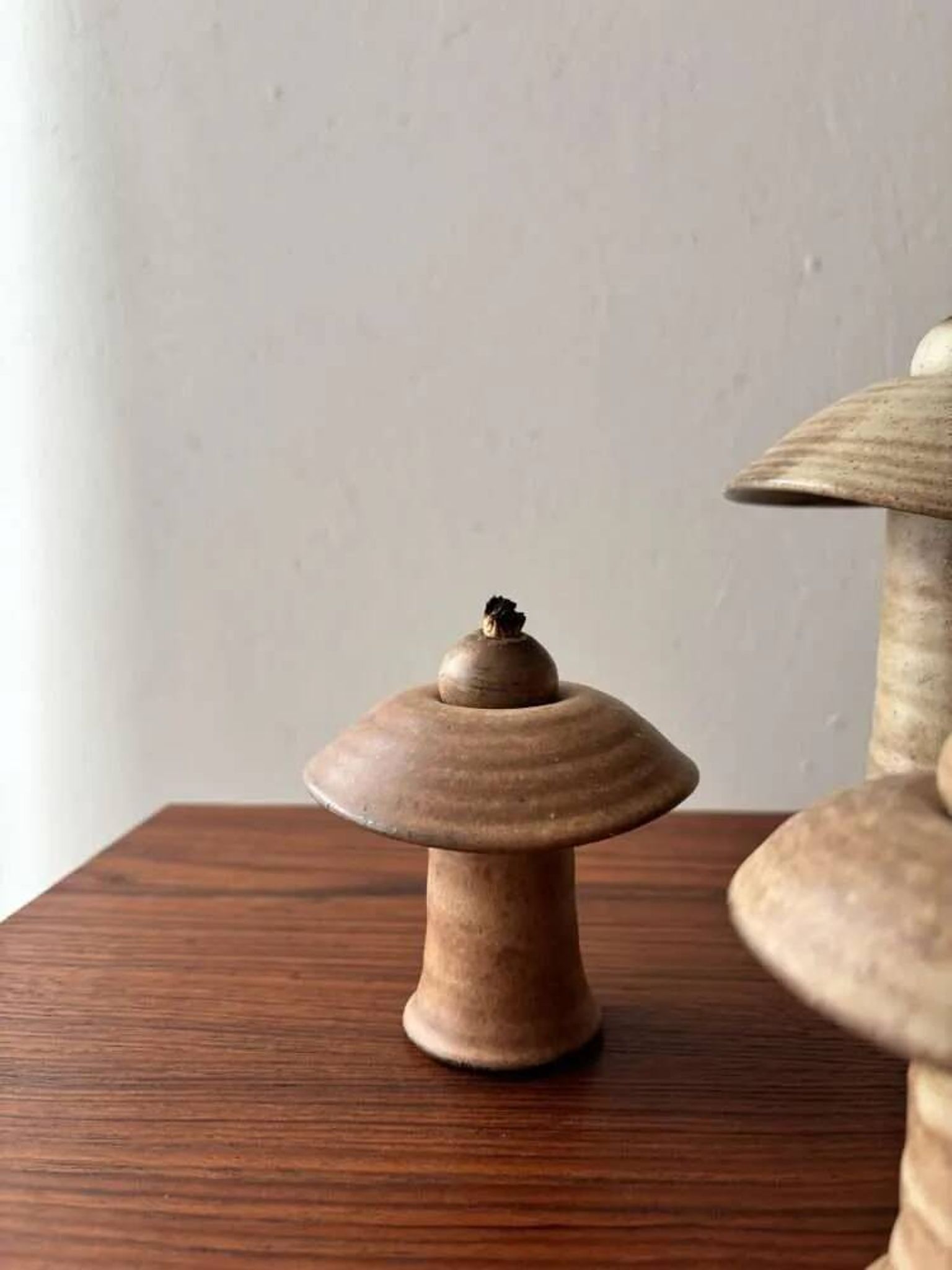 Set of three ceramic mushroom oil lamps by Freek Berends from the 1970s.