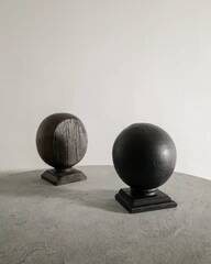 Pair of Vintage Black & Brown Round Wooden Sculptures
