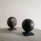 Pair of Vintage Black & Brown Round Wooden Sculptures