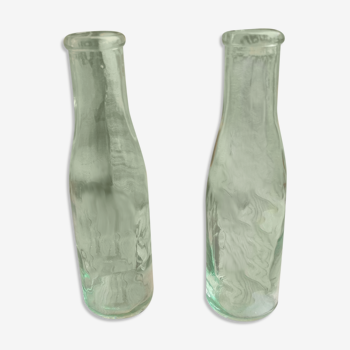 Set of 2 old bottles of thick glass milk