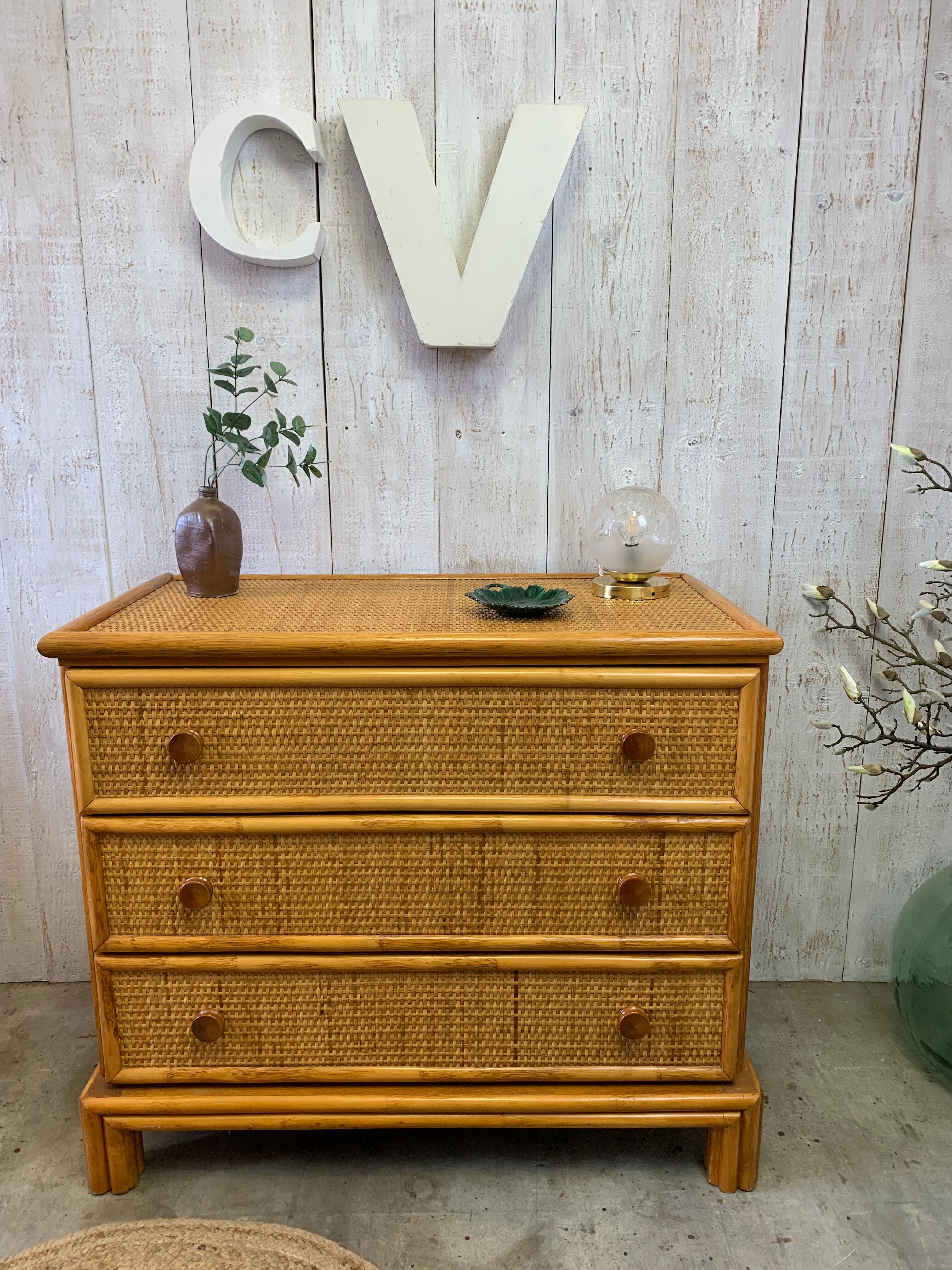 Vintage rattan chest of drawers