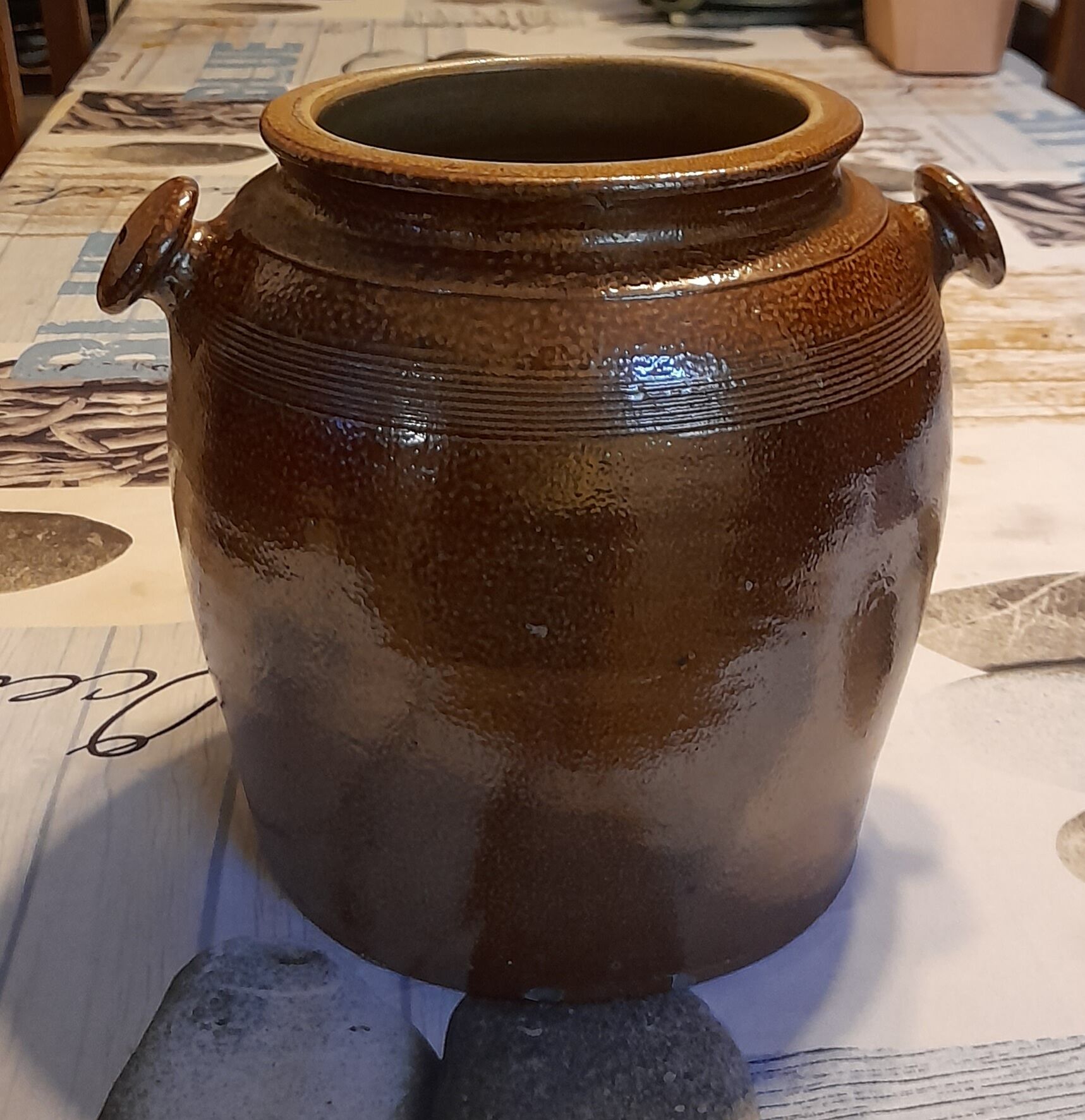 Enamelled terracotta jar