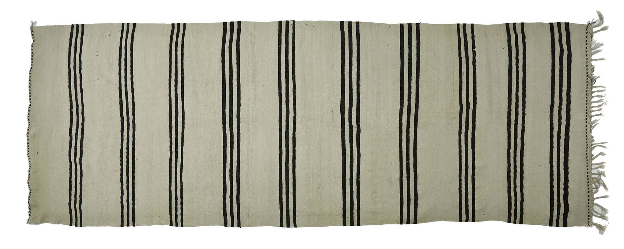 Turkish Kilim Konya Vintage 130x375 cm Beige Black Stripes