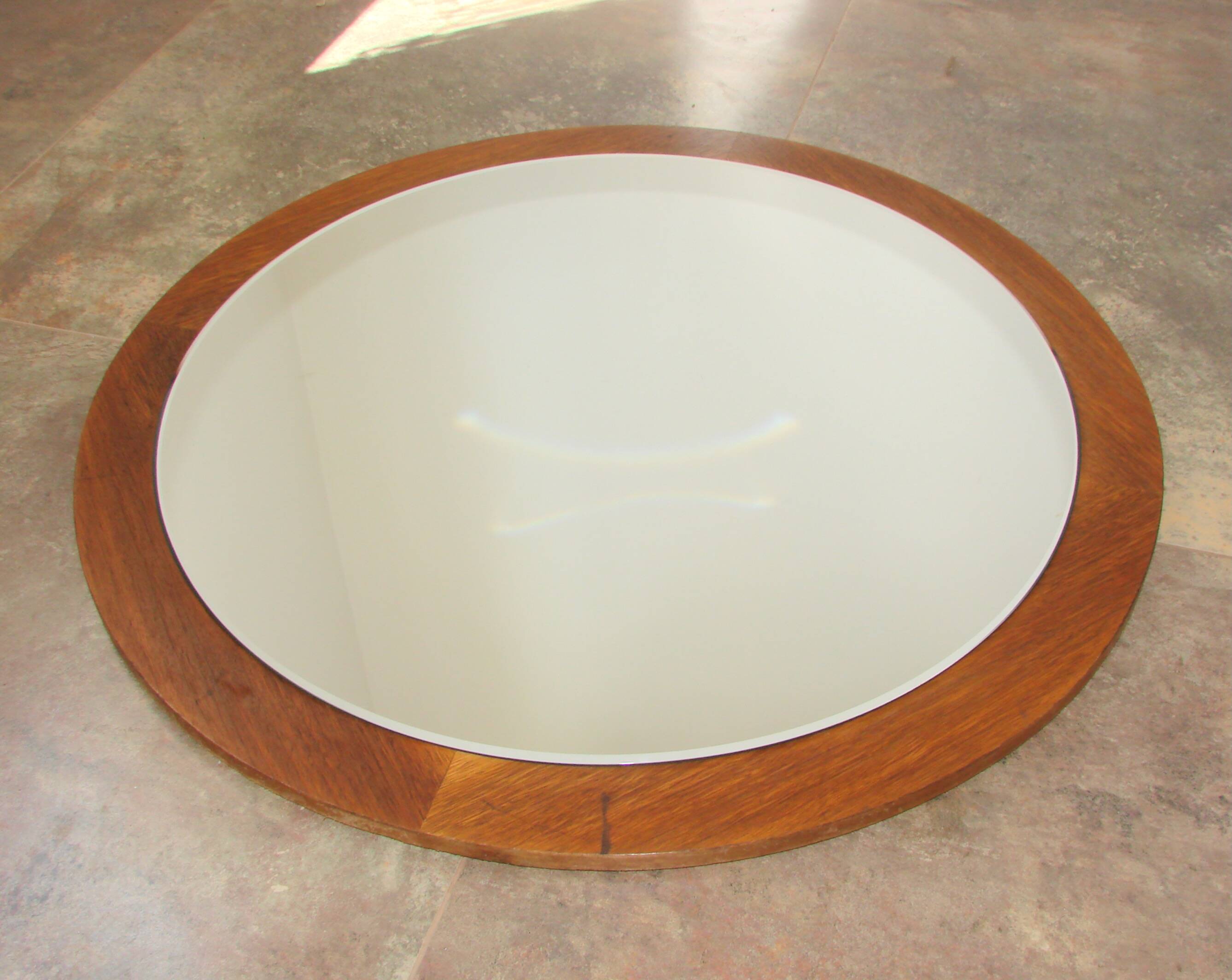 Round teak mirror, 1970s – vintage, diameter 70 cm