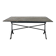 Garden table with a cast iron base and a green painted wooden top.