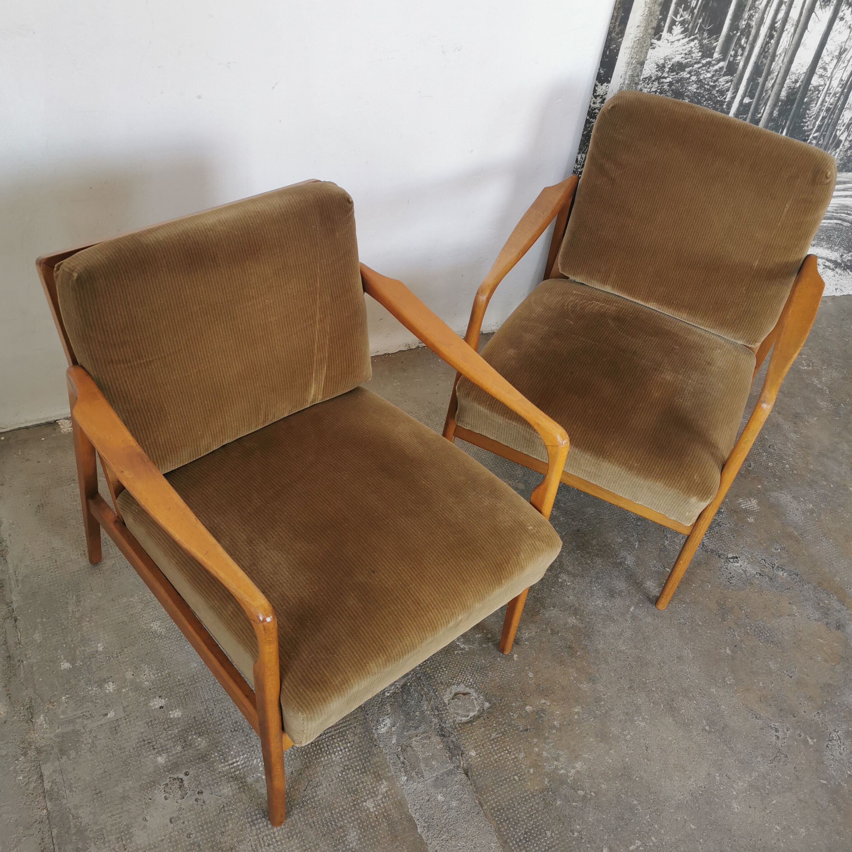 Paire de fauteuils vintage bois et velours
