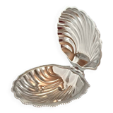 Vintage stainless steel and glass shell butter dish with knife - in its box