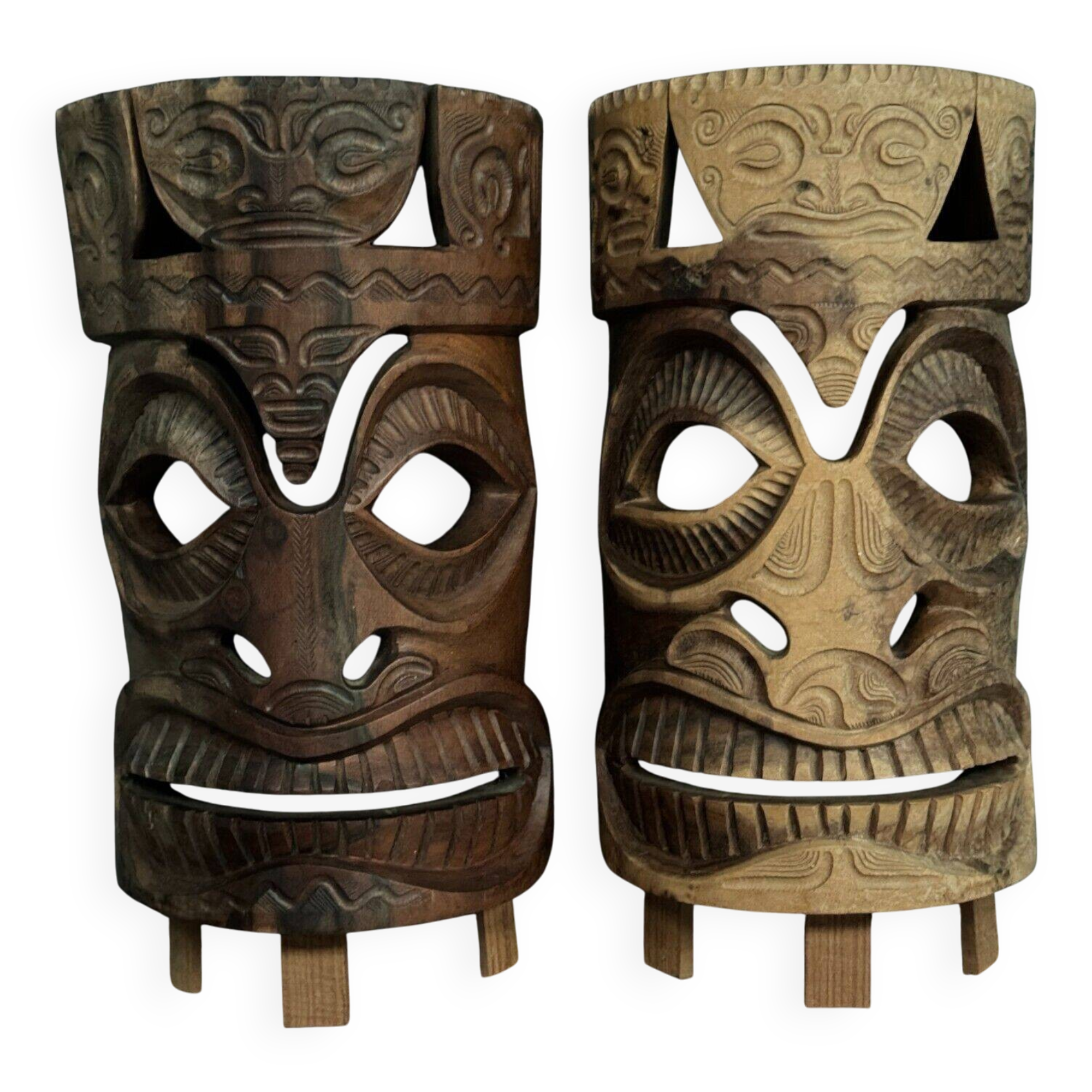 Pair of mid-20th century Africanist statue masks in carved wood