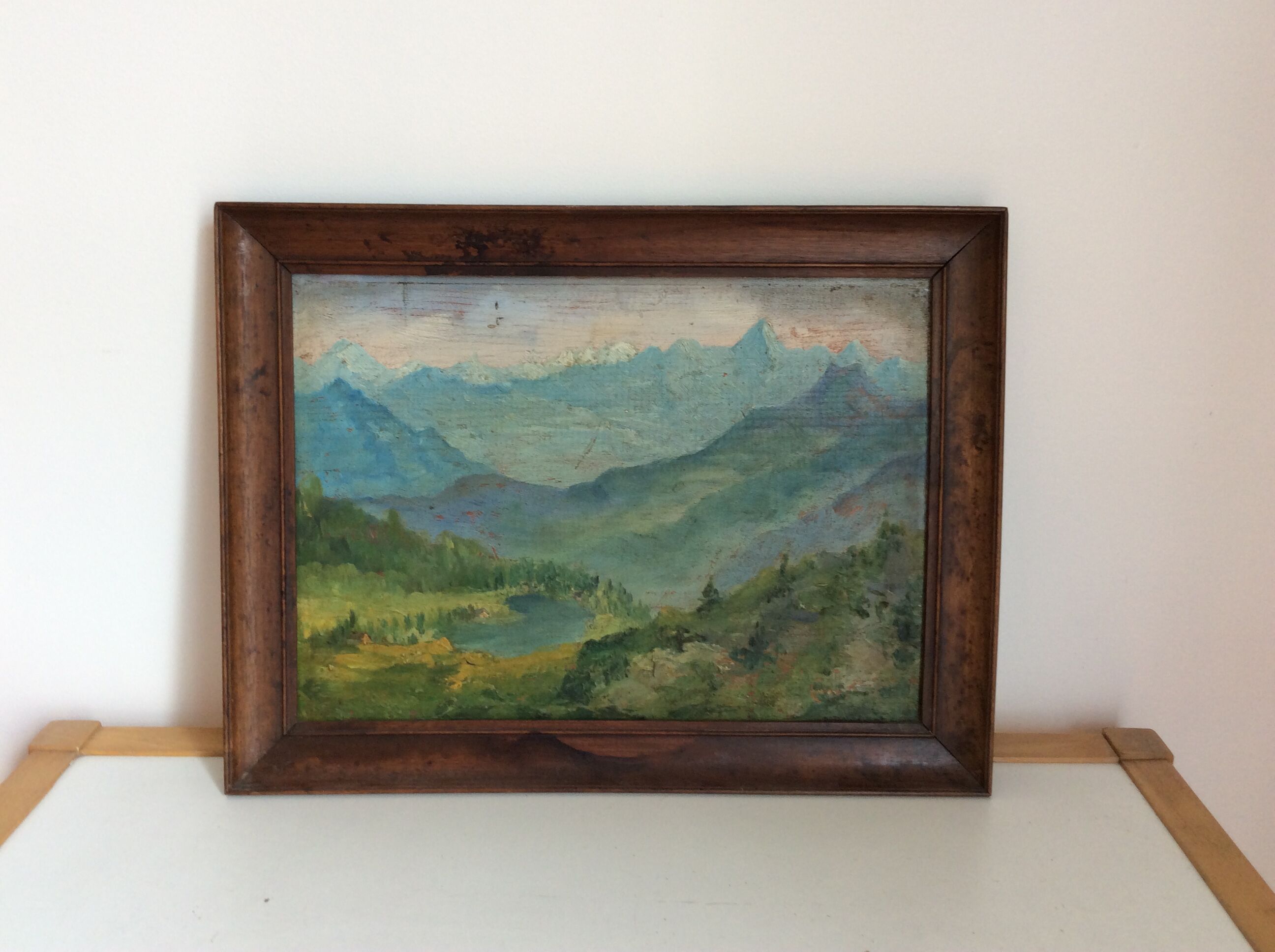 Old painting, mountain landscape