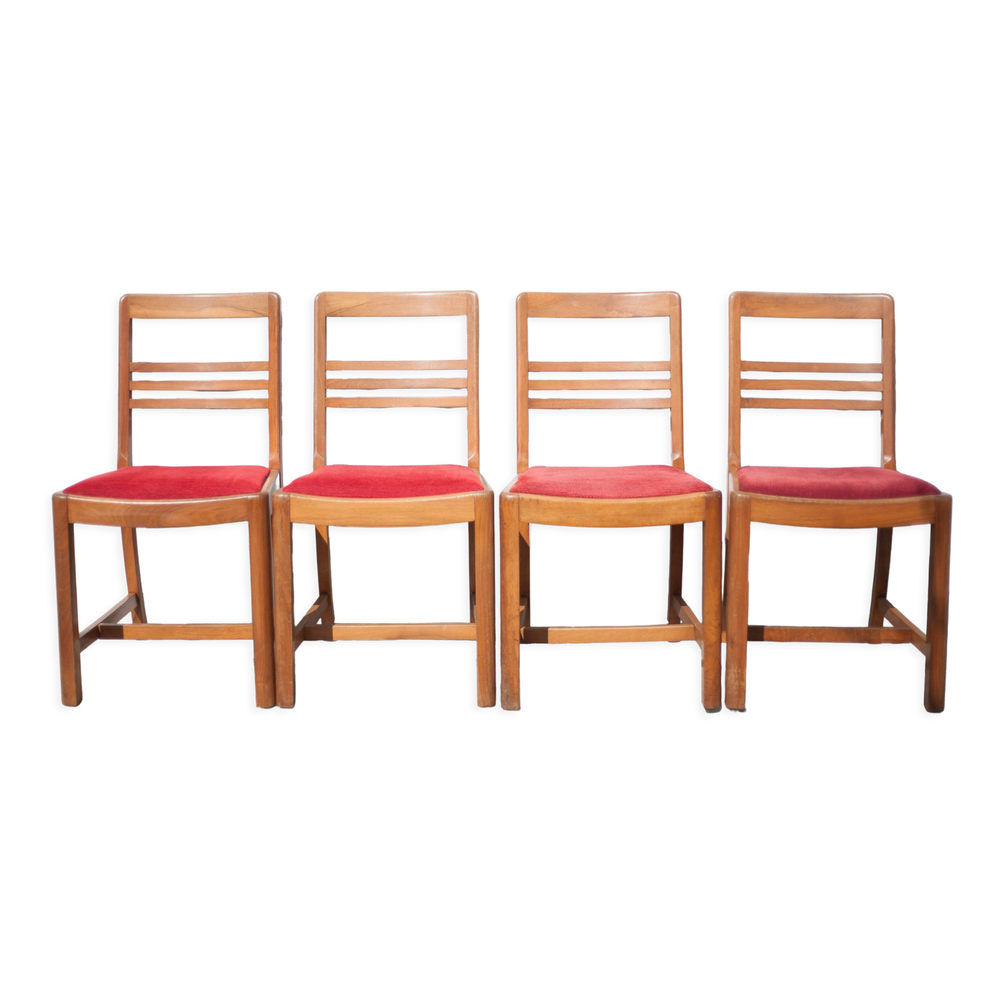 4 wooden chairs and velvet fabric