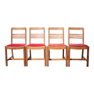 4 wooden chairs and velvet fabric
