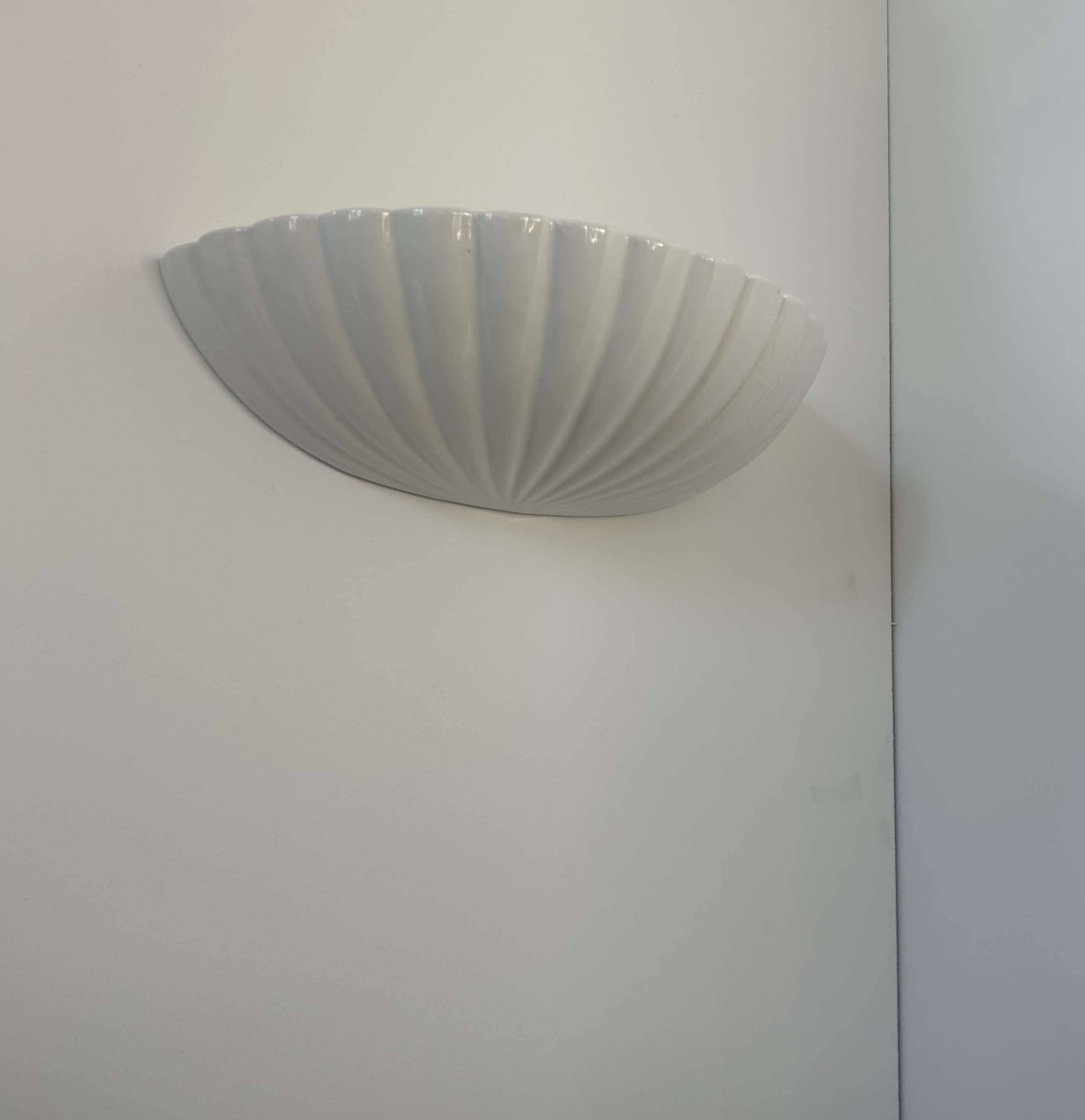 Pair of vintage shell wall lights, white porcelain, France 1970