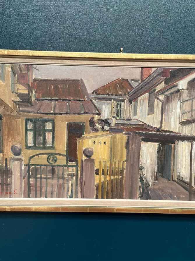 Huile sur toile originale suédoise – « Rue urbaine » par Gunnar Svensson