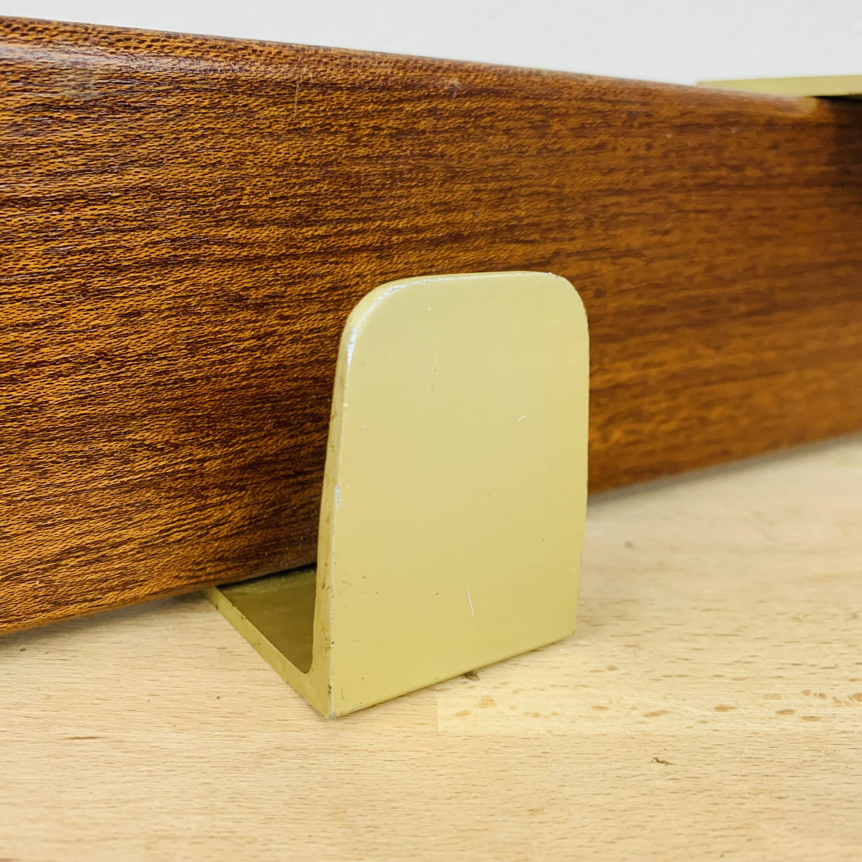 Scandinavian teak wall coat rack with 4 gold hooks, 1960s