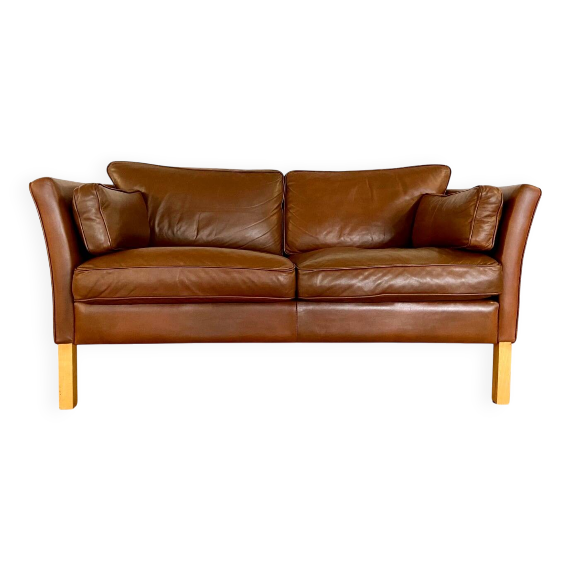 Canapé 2 places Stouby vintage danois du milieu du siècle en cuir cognac foncé